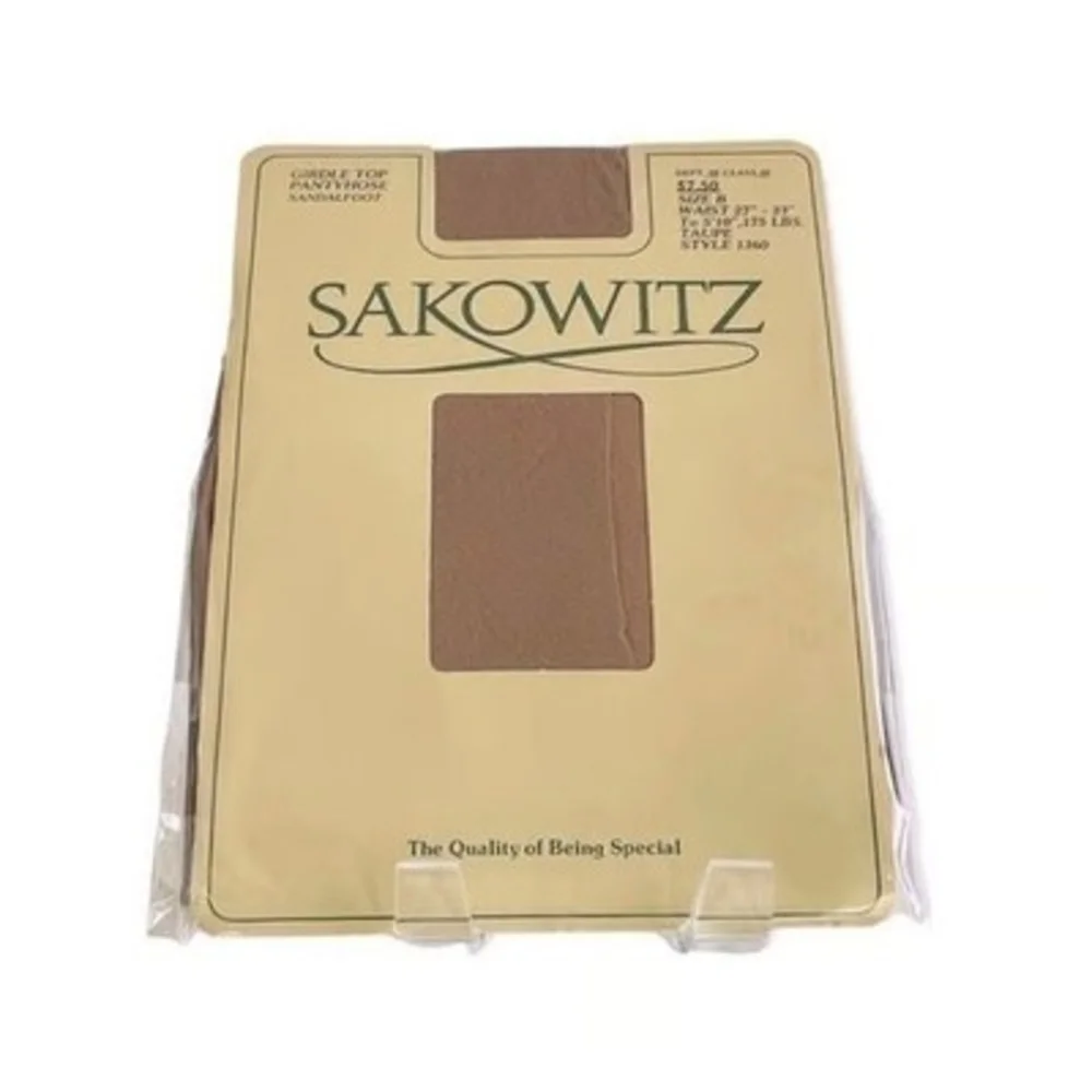 Vintage Sakowitz Sheer Lycra Control Top Pantyhose Tights Taupe Size B NIB